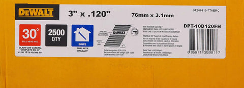 Framing Nails 3 Inch By.120 Inch 30 Degree Paper Tape Smooth Shank Bright Finish Off Set Round Head 2500 Count Pack