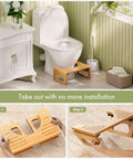 7 Inch Bamboo Toilet Stool for Adults, Foldable Squat Potty for Bathroom, 0.79 Inch Thick, Non Slip Grip displayed in bathroom