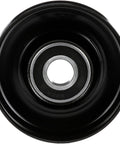 DriveAlign belt drive idler/tensioner pulley, black with silver bearing, front view