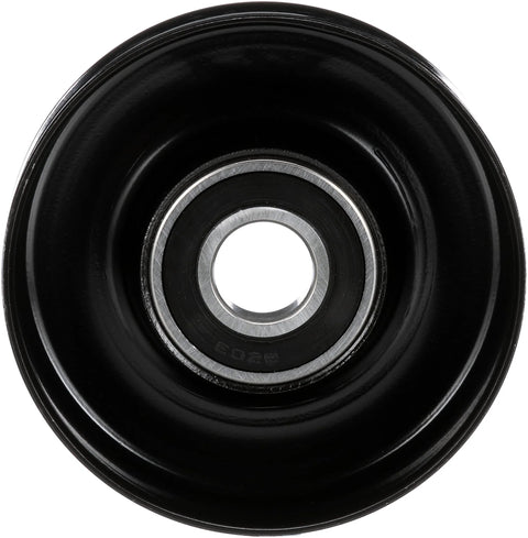 DriveAlign belt drive idler/tensioner pulley, black with silver bearing, front view