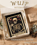 Gothic Skull Tarot Card Journal Spiral Notebook For Work And Witchy Vibes, gift box with skull and coffee design