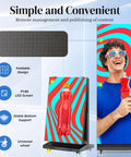 Slick Big 80 Inch P1.86 Flexible Led Screen Digital Signage Display Black Duo Pack showcasing vibrant graphics and foldable design.