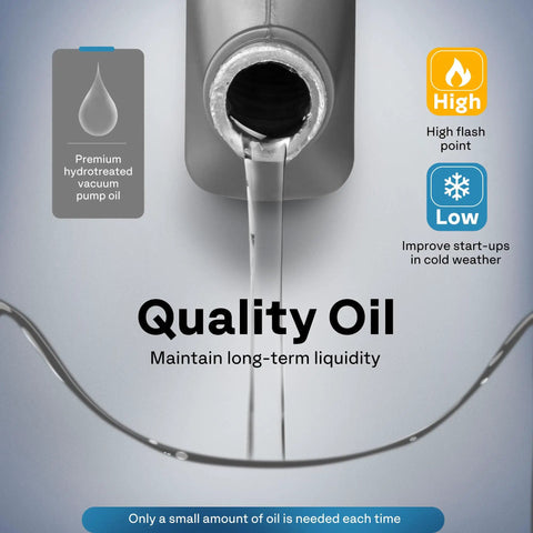 Pro Perfection Heavy Duty Vacuum Pump Oil For AC Service And Refrigerant Recovery 4 Pack 330ml Each Anti Foaming Blend pouring from bottle