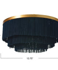 Dope Navy Fringe Round Ceiling Light With Gold Rim, 13.75 Inch Semi Flush Mount, Modern Chandelier Vibe, side view