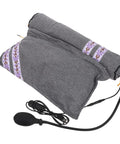 Super Cozy USB Inflatable Heated Neck Pillow With Washable Cotton Cover And Relaxing Aroma For Ultimate Work Travel Stress Relief and Healthy Posture Support in grey with USB connection and air pump.