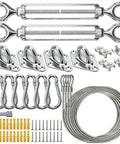 Heavy Duty Shade Sail Hardware Kit With 304 Stainless Steel Turnbuckles And Wire Ropes For Triangle Rectangle And Square Sun Shade Sails Built To Endure Patios Gardens Lawns And Outdoor Setups, arranged neatly