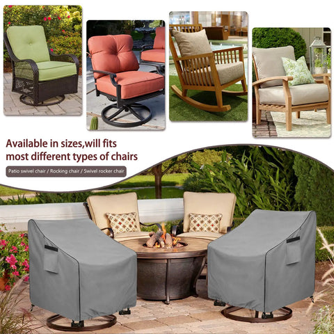 Outdoor Swivel Chair Covers 2 Pack, Waterproof Heavy Duty Patio Lounge Chair Covers, Fits Up To 30W X 34D X 38.5H, Gray shown on chairs