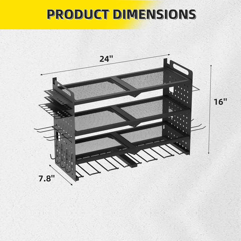 Heavy Duty Power Tool Organizer Wall Mount With Charging Station And Drill Holder, 600 Lb Capacity, 24 Inch dimensions view