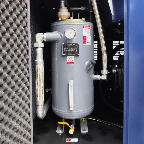 Heavy Duty 50 HP Rotary Screw Air Compressor Pump With Massive 219 CFM Flow Rate And 125 PSI Max Pressure Runs On 460 Volt 3 Phase 60Hz Motor For Industrial Workshop Jobs That Need Serious Power
