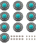 Straight Fire Green Turquoise Concho Buttons 10 Pack With Screw Back Fasteners, alloy rivets for leather work, 0.94 inch wide.