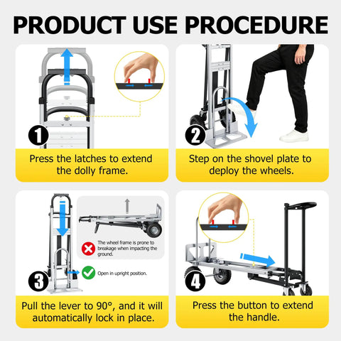 4 In 1 Convertible Hand Truck With 1000 Lb Capacity, Foldable Dolly Cart That Converts To Flatbed, 2 Wheel Hand Truck, And 4 Wheel Dolly, Built With A3 Steel Tube And Aluminum Alloy, Rugged Workhorse For Warehouses, Supermarkets, And Offices, Black, use procedure diagram