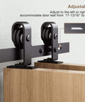 Heavy Duty Four Door Bifold Barn Door Hardware Kit With Black Track And Top Mounted Rollers for smooth bifold sliding doors.