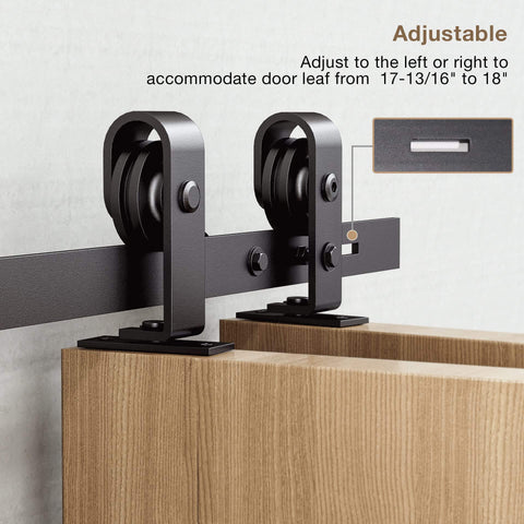 Heavy Duty Four Door Bifold Barn Door Hardware Kit With Black Track And Top Mounted Rollers for smooth bifold sliding doors.
