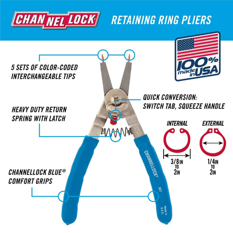 Snap Ring Pliers 927 Pro Grade For Internal And External Circlips Five Tip Set Ultra Versatile