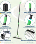 Infographic of 65 Inch Thatch Rake And Garden Rake Dual Sided Sharp Steel Tines Adjustable Handle Lightweight Reversible Head