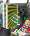 Tesla Model 3 And Model Y Cabin Air Filter With Activated Carbon Replacement for 2016 to 2024, shown in a car with happy child