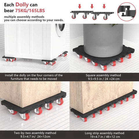 Heavy Duty Furniture Mover Set With 360 Degree Wheels For Moving Heavy Furniture And Appliances, 660 Lb Max Load, Includes Auxiliary Lifter, Crowbar Heightening Base, Anti Slip Pads, And Four Dollies For Easy Rolling Connect Dolly Included