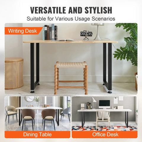 28 Inch Adjustable Square Steel Table Legs Set Of 2 Heavy Duty Desk Legs With 1000 Lb Load Capacity Rust Proof Matte Black Finish shown as writing desk, dining table, and office desk