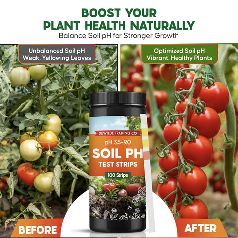 No Fuss PH Test Strips Kit With 100 Strips PH Range 3.5 To 9 For Garden Lawn And Indoor Plants Easy At Home Soil Testing with tomatoes before and after pH balance