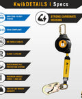 6 Ft Mini Mamba Self Retracting Lifeline No Tangle Web Class 1 SRL Safety Lanyard For ANSI OSHA Compliance with specs.