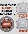 Before and after using Peel And Stick Seam Tape For Roof Leaks And Joints, DIY Patch That Bonds To EPDM, 4-inch by 50-foot roll