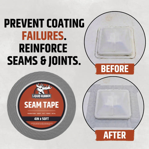 Before and after using Peel And Stick Seam Tape For Roof Leaks And Joints, DIY Patch That Bonds To EPDM, 4-inch by 50-foot roll