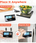 Wireless Kitchen Scale Detachable Display Pro Grade Large Platform 33Lb 15Kg Precise 0.1oz 1g 9 Units Counting Function Stainless Steel For Cooking Baking Shipping Silver, shown with built-in stand and magnetic back.