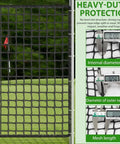 Heavy Duty Golf Practice Net Built Tough For Backyard Baseball Hockey Soccer And More With 1 Inch Square Netting And Reinforced Border Nylon Netting For Repeated Hits Indoor Outdoor 10x6.5 Feet with measurement details.