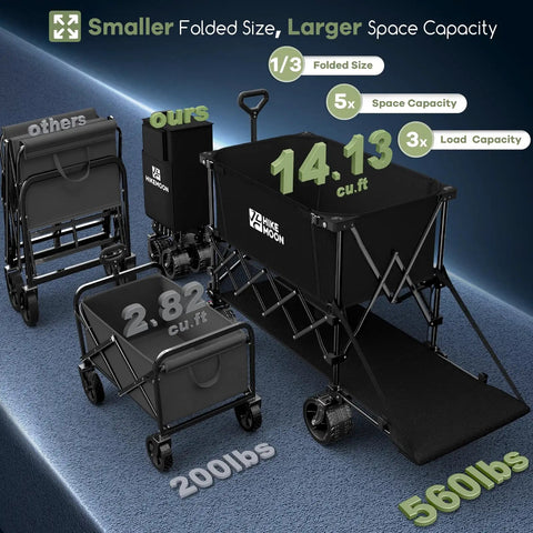 Double Decker Wagon With 54 Inch Tailgate 400 L Total Capacity Heavy Duty 560 Lbs Foldable Utility Cart with Brakes