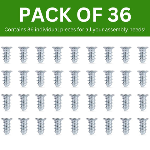 Heavy Duty Zinc Plated Euro Screws Replacement For Furniture Assembly M5 X 10mm Countersunk FX Bolts With PzD2 Drive Pack Of 36 arranged neatly.