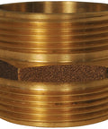 Gutsy Cast Brass Hex Nipple 6 Inch Mntp To Four Half Inch Mnst Double Male Pipe Connector shown from side angle