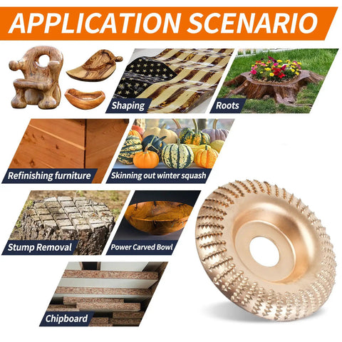 Upgraded Four Piece Wood Grinding Wheel Set For Four Inch And Four And A Half Inch Angle Grinders With Chain Attachment application examples