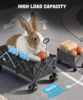 Heavy Duty 48 Inch XL Collapsible Wagon Cart With All Terrain Wheels And 560 Lb Capacity For Camping, Beach, Garden, Sports, shown with rabbit and basketballs