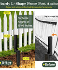 Image showing the Beefed Up Heavy Duty Fence Post Anchor and Repair Kit for 4x4 and 6x6 Wood Posts in use stabilizing a fence post.