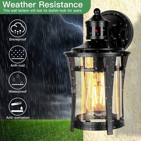 Dusk To Dawn Motion Sensor Outdoor Wall Light Black Waterproof Porch Sconce With Included Bulb Anti Rust Exterior Fixture Wall Mount 3 Modes For Patio Doorway And Front Porch No Fuss Install