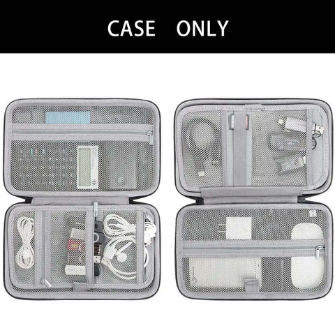 Interior view of Boss Level Hard EVA Travel Gear Stash Case For Power Banks And Heavy Duty Electronics Accessories, grey, organized gadgets.
