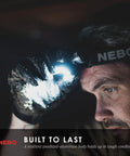 Man wearing Transcend 1000 Lumen Rechargeable Headlamp With 5 Light Modes and Detachable Magnetic Work Light in dark setting.