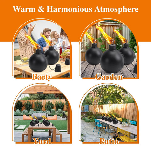Six Pack Citronella Tabletop Torches For Outdoor Vibes in patio, garden, party, and yard settings with metal oil burners