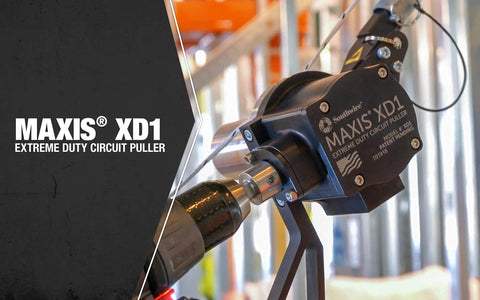 Close-up of XD1 Extreme Circuit Duty Cable Puller for Easy Wire Pulls with logo and labels visible on the tool