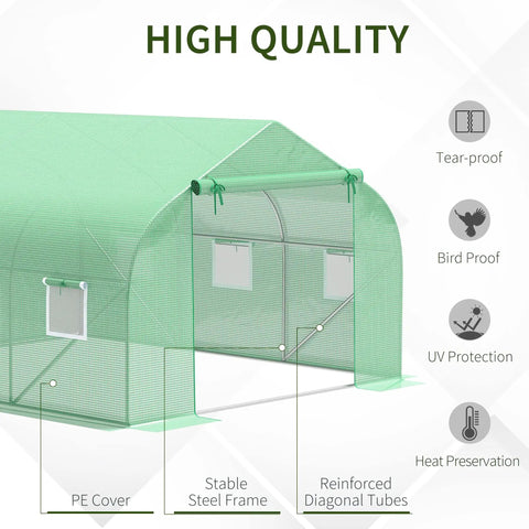 Walk In Outdoor Greenhouse Tent With Roll Up Windows And Zippered Door, Heavy Duty Steel Frame, PE Cover, 11.5 Ft By 10 Ft By 6.5 Ft, Green Tunnel Greenhouse For Easy Season Extension, Plant Protection And Ventilation