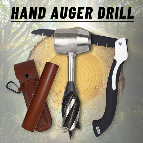 Hand Auger Drill For Survival Gear And Shelter Building with Folding Saw, Wooden Rocket Stove Making Kit, Settlers Wrench