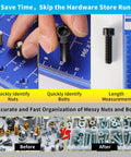 NAMOKA wall-mounted thread checker board for nuts and bolts; identifies 31 SAE and Metric sizes.