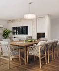 Three Light Drum Pendant Chandelier With Double Fabric Shades In Brushed Nickel 20 Inch Hanging Light Fixture in dining room