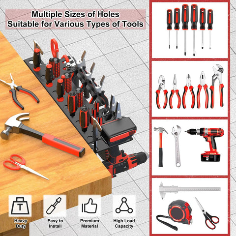 2 Pack Metal Screwdriver Organizer Wall Mount Rack For Screwdrivers Pliers And Hammers Grab And Go Hand Tool Storage shown with tools on workbench