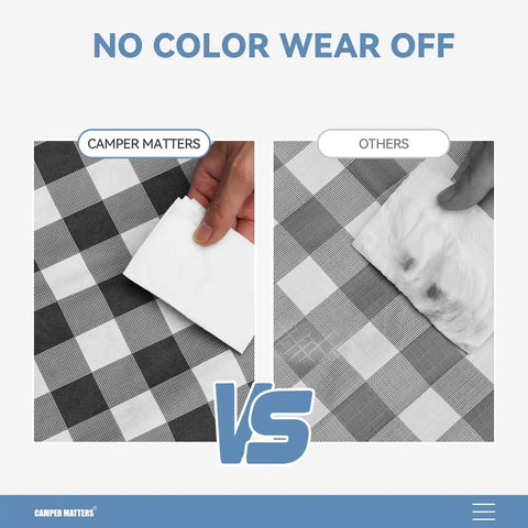 Elastic Edge Picnic Table Cover And Bench Covers Set in black and white showing color wear resistance compared to other covers.