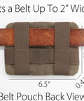 Low Profile Belt Zipper Pouch For Men And Women, Compact EDC Waist Pack With YKK Zipper, back view on belt, waxed canvas olive