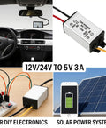 DC Buck Converter Module 24V-12V To 1.5V, 3A Output, 4.5W Power Regulator With 13cm Cable for car and solar power applications