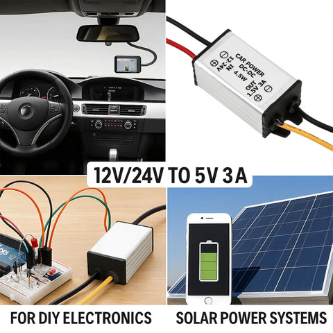 DC Buck Converter Module 24V-12V To 1.5V, 3A Output, 4.5W Power Regulator With 13cm Cable for car and solar power applications