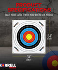 Archery Target Face for Field Point Practice 34x34 Inches, displayed with product specifications text