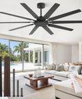 65 Inch Large Ceiling Fan No Light With Remote 6 Speed Reversible Quiet DC Motor 10 Blade Dual Color in living room.